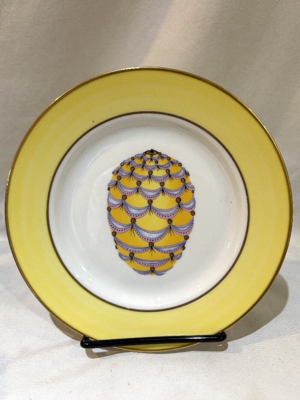 Email de Limoges Veritable Porcelain Faberge Egg Plate Yellow